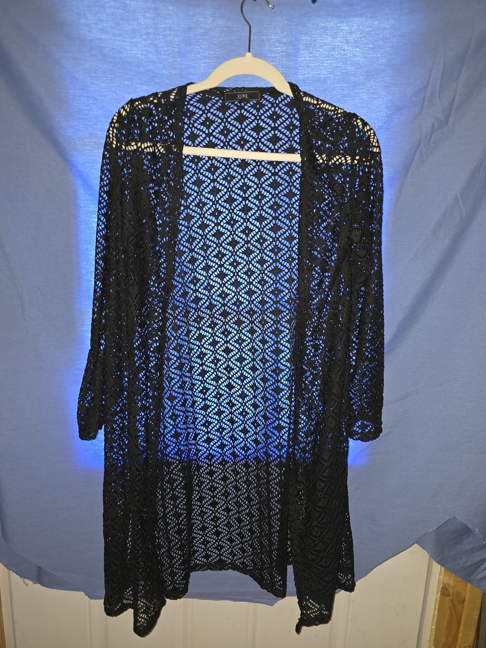 Vibe Black Open Crochet Layering Top